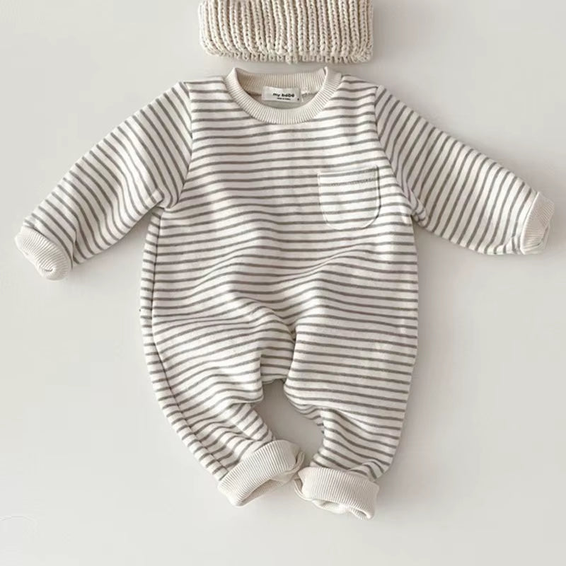 Snuggle Stripes – Fleece-Lined Striped Romper for Babies